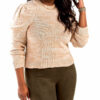 Sandy Brown High Neck Puff Sleeve Sweater